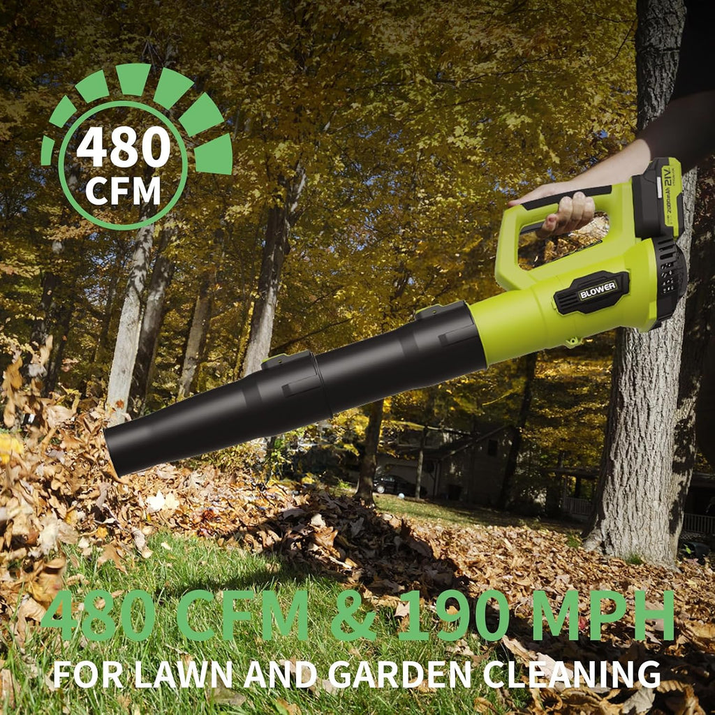 LEAPUL Leaf Blower Cordless with 2 Batteries & Fast Charger, Bright Green | 21V Battery Powered, Powerful Airflow, 4Lbs