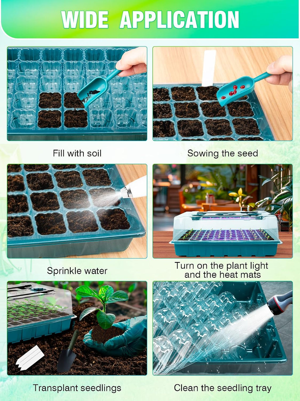 Seed Starter Tray with Grow Lights and Heat Mat, 3-in-1 Soil Meter, 80-Cell Seed Growing Tray, Germination & Plant
