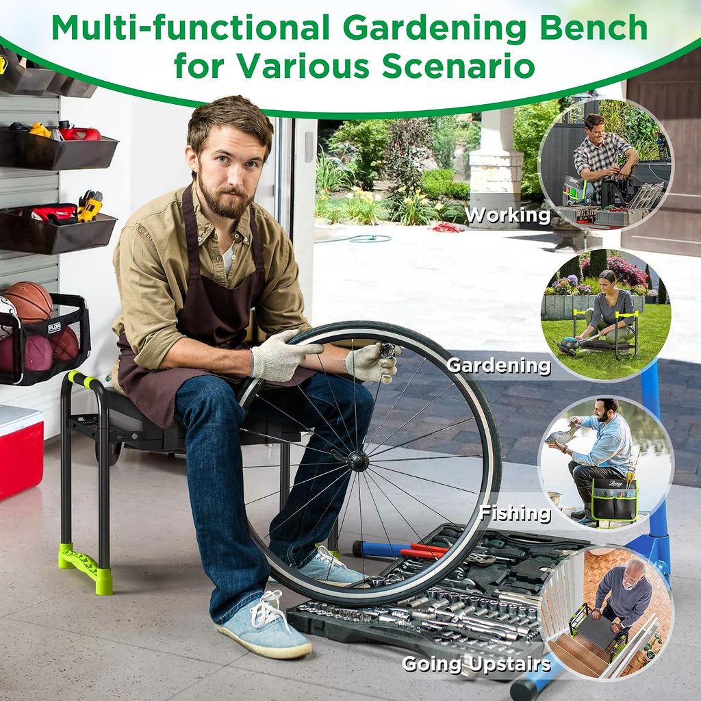 10.8” Wide Garden Kneeler and Seat, Heavy Duty Foldable Garden Stool | Included Thickened Kneeling Pad, Portable