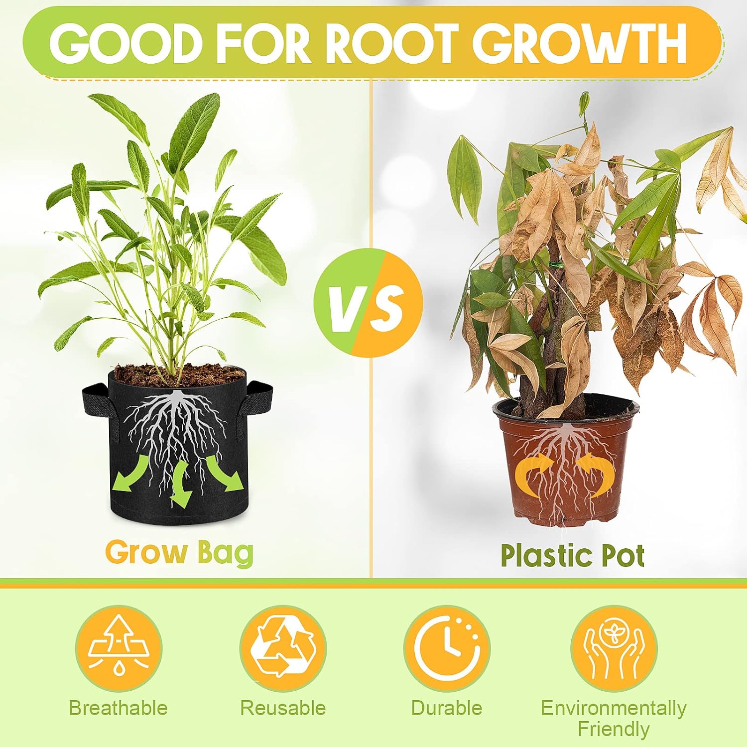 Nuanchu 36 Packs Grow Bags Bulk Aeration Fabric Pot with Handles Thickened Nonwoven Garden Bags to Healthy Root Growth
