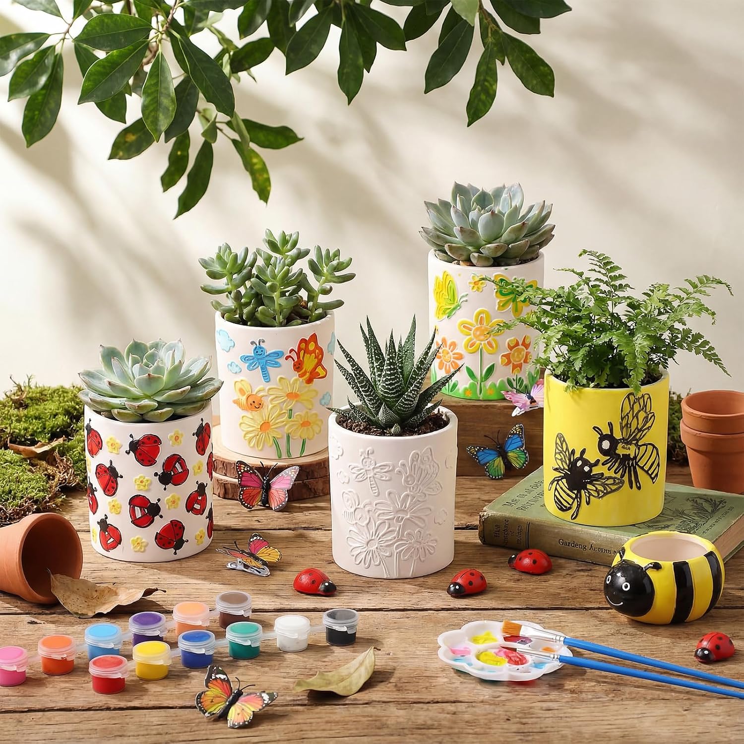Zubebe 12 Pcs Paint Your Own Ceramic Pots Bulk Unfinished Succulent Pots Craft Kit with Drainage Hole Mini Paintable
