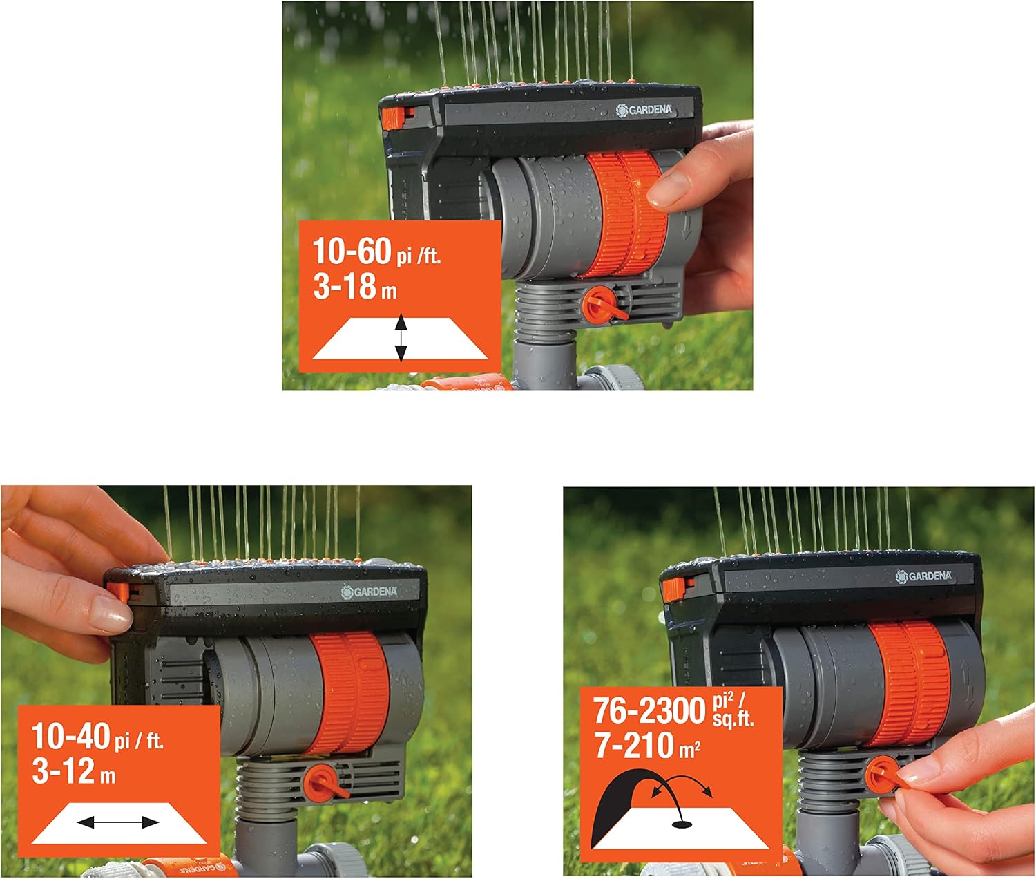 Gardena (69-84BZMX) ZoomMaxx Adjustable Sprinkler with Built in Timer Weighted Base for Precise Watering up to 2,300 Sq