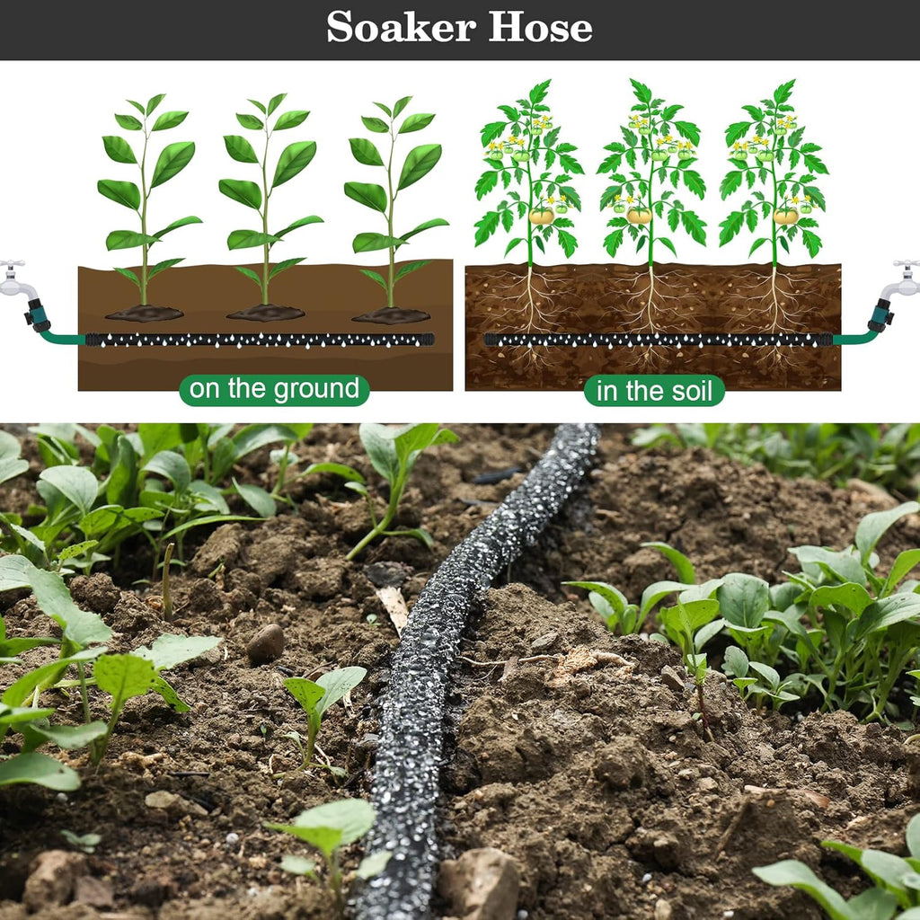 5/8 Inch 100 FT Soaker Hose for Garden, Lawn Irrigation | Solid Brass Connectors, Leakproof Design, Efficient Root