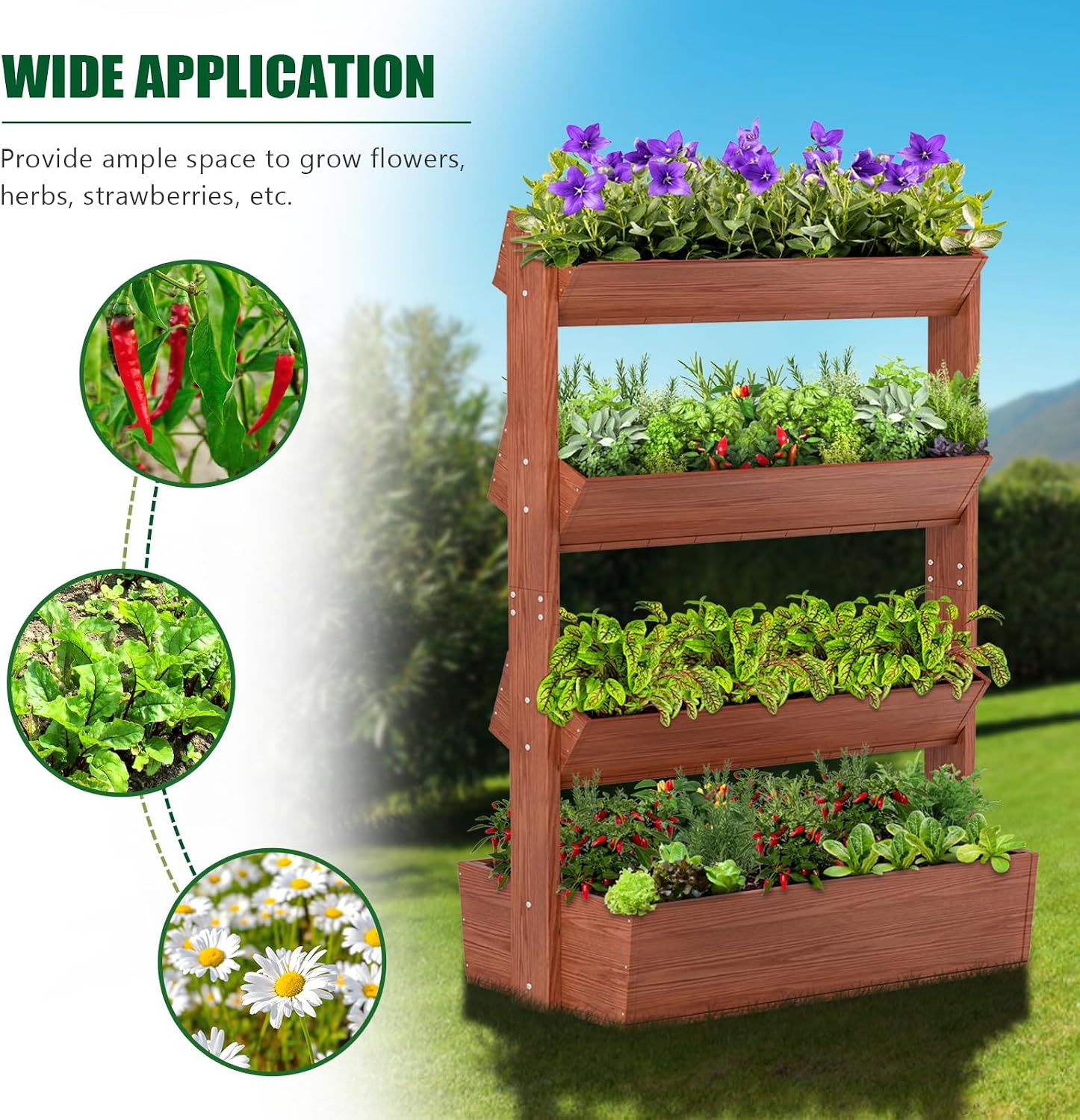 Wood Vertical Raised Garden Bed, 4 Tier Planter Box | Garden Planter Raised Bed Freestanding Plant Stand Flower Rack