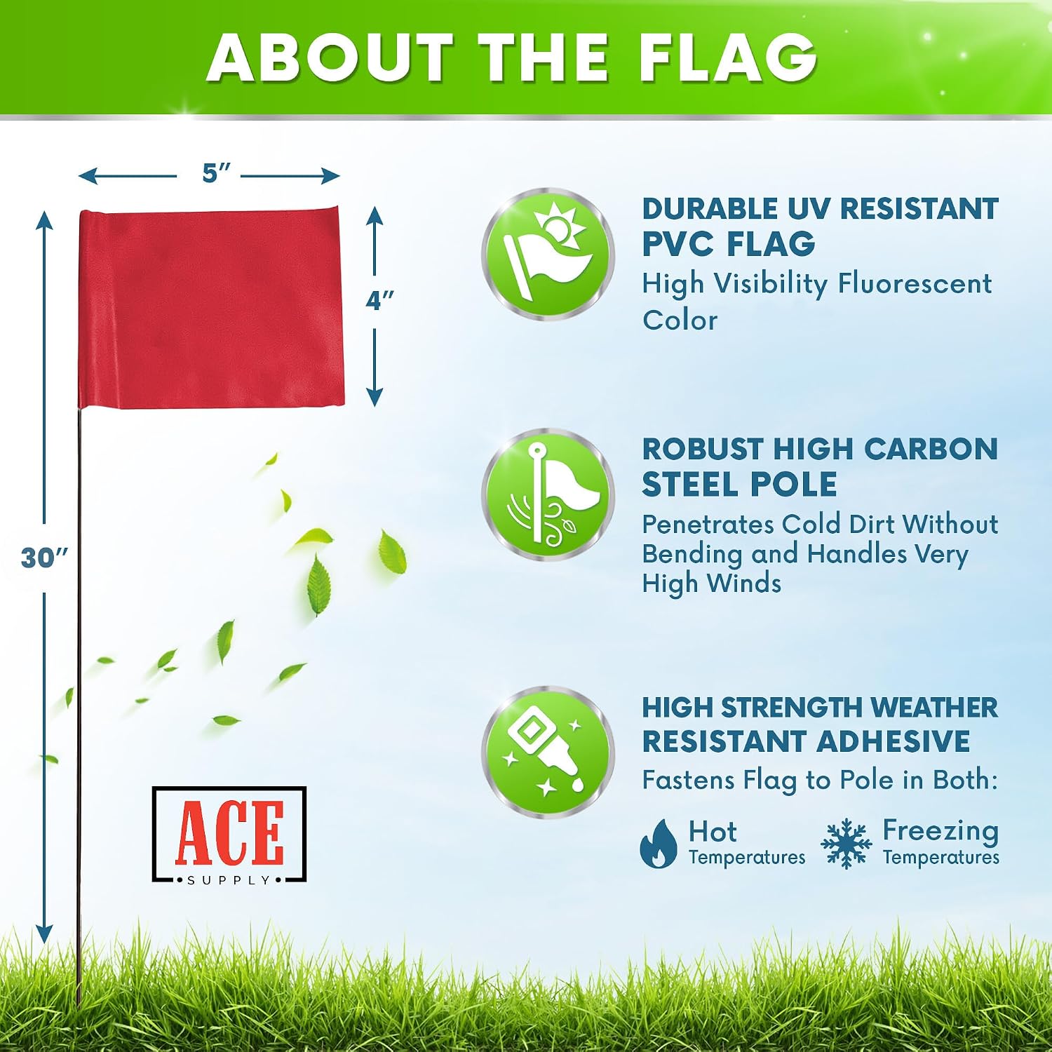 Red Marking Flags 1000 Pack - 4x5x30 Inch Red Flags for Yard - Markers For Lawn, Irrigation, Landscaping, Survey &