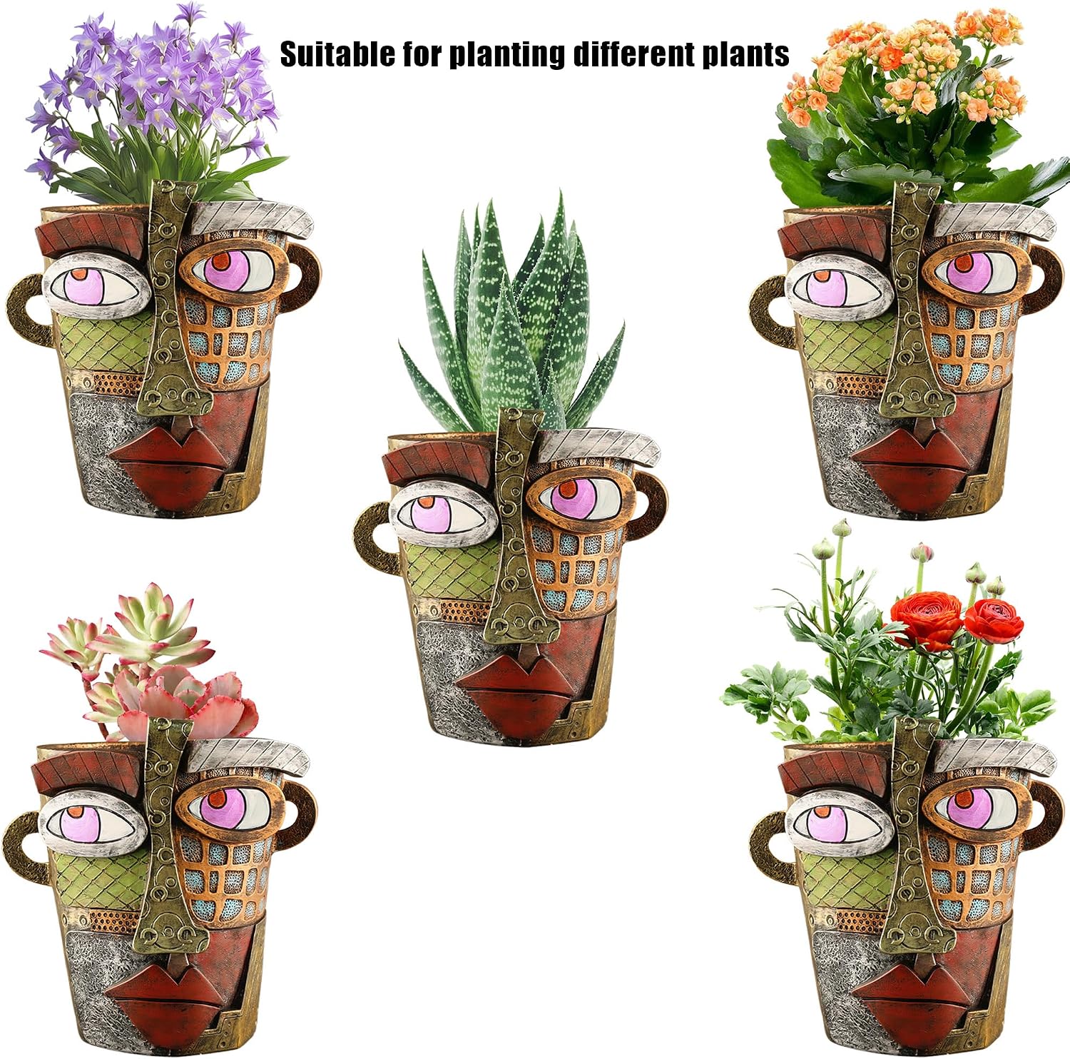 Abstract Face Flower Pots Head,Creative Inspiration Succulent pots,Head Planter with Drainage Hole,Colorful Plant Pots