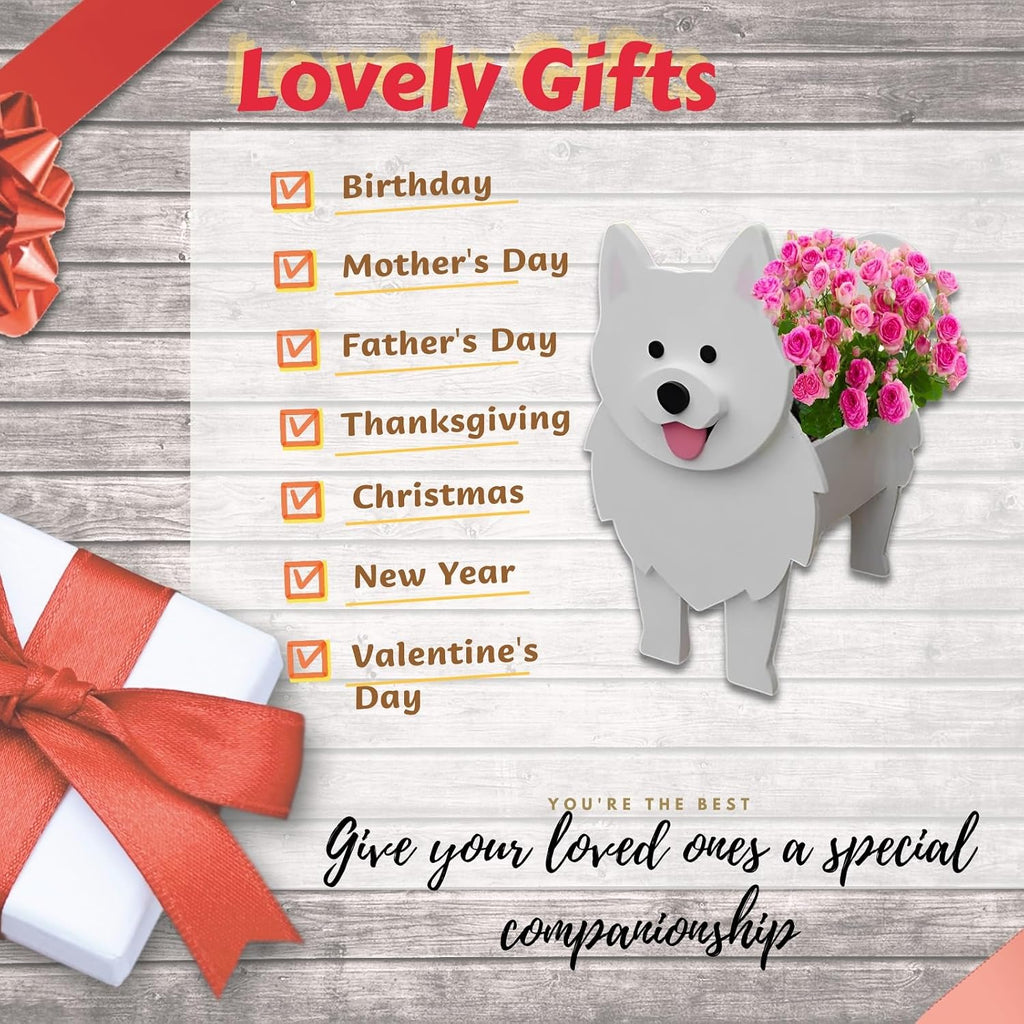 Samoan Dog Planter Pots, Animal Shaped Flower Pot | Cute Plant Gift for Women and Pet Lovers, Indoor Outdoor Garden