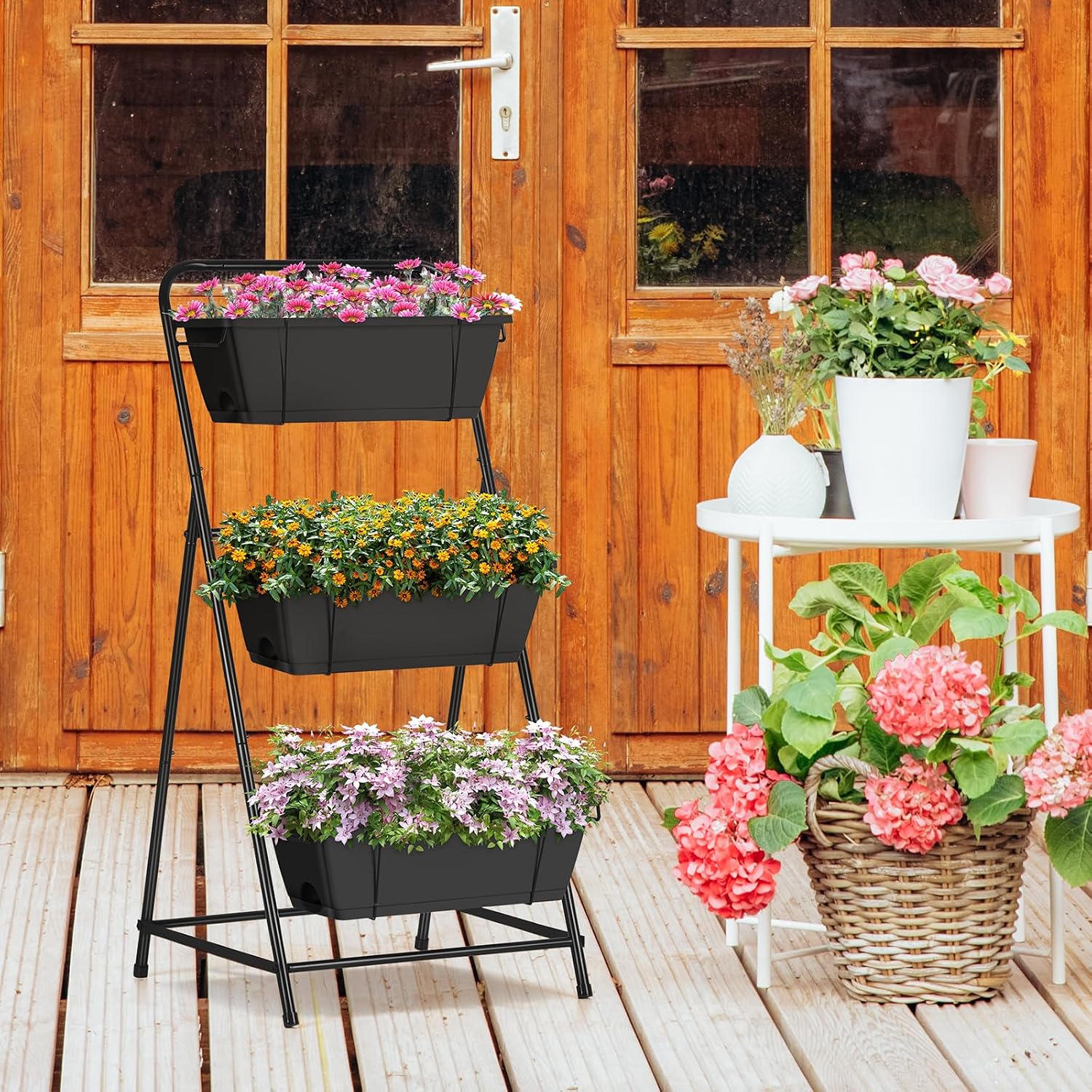Raised Garden Bed 3 Tier Vertical Garden Planter Elevated Planter Boxes Outdoor Herb Planter with Drainage Holes