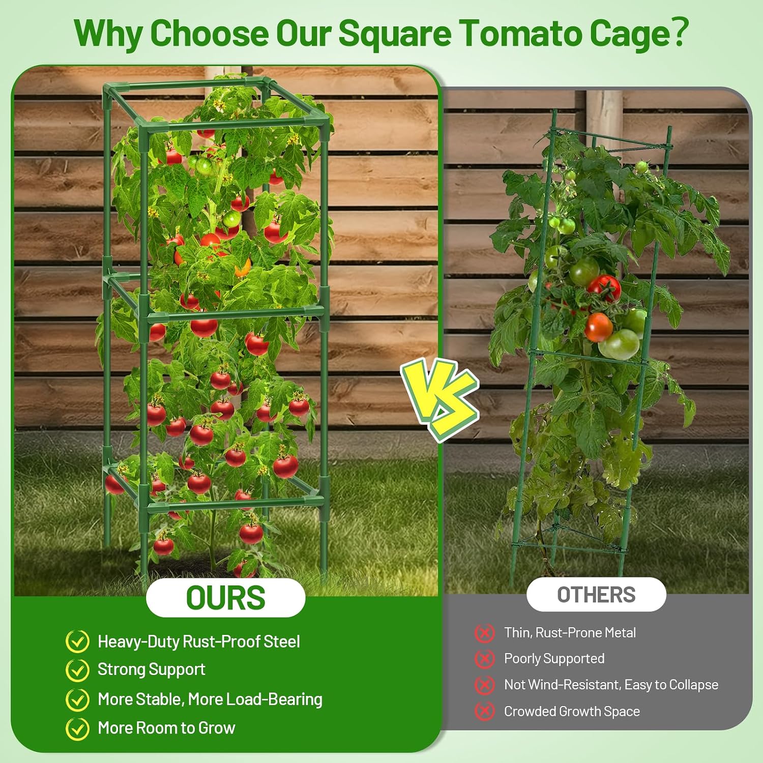 6 Pack 45 Inch Tomato Cages for Garden, Heavy Duty Tomato Trellis | Adjustable & Reusable Square Tomato Plant Support