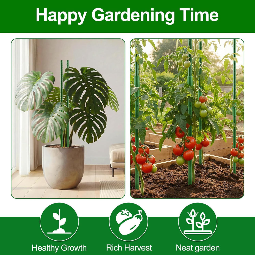 WAENLIR Garden Stakes16 Inch 48 Pack, Tomato cage DIY 4ft 5ft 6ft 7ft 8ft Plant Support Stakes with Connectors and