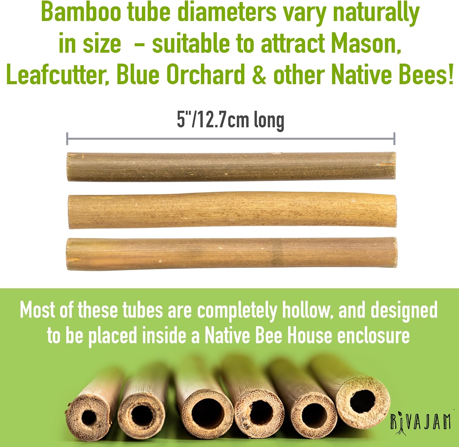 Rivajam 125 Bamboo Sticks for Crafts Supplies | Bamboo Craft Sticks & Mason Bee Tubes for Mason Bee House | Bamboo Reed