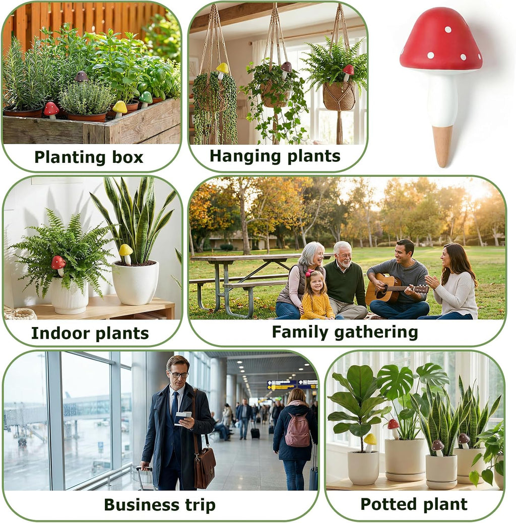 Plant Watering Globes, 16 Pack Self-Watering Terracotta Spikes - Mushroom Shape Irrigation Devices for Indoor & Outdoor