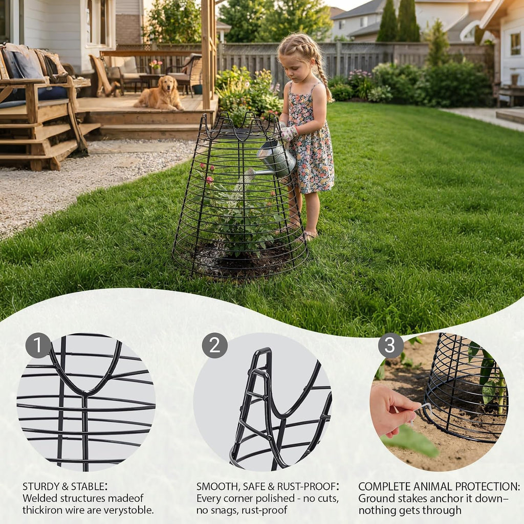 6 Pcs 11.6"×11.6" Garden Cloches for Plants, Sturdy Metal Plant Cages to Keep Animals Out, Reusable Wire Plant Covers