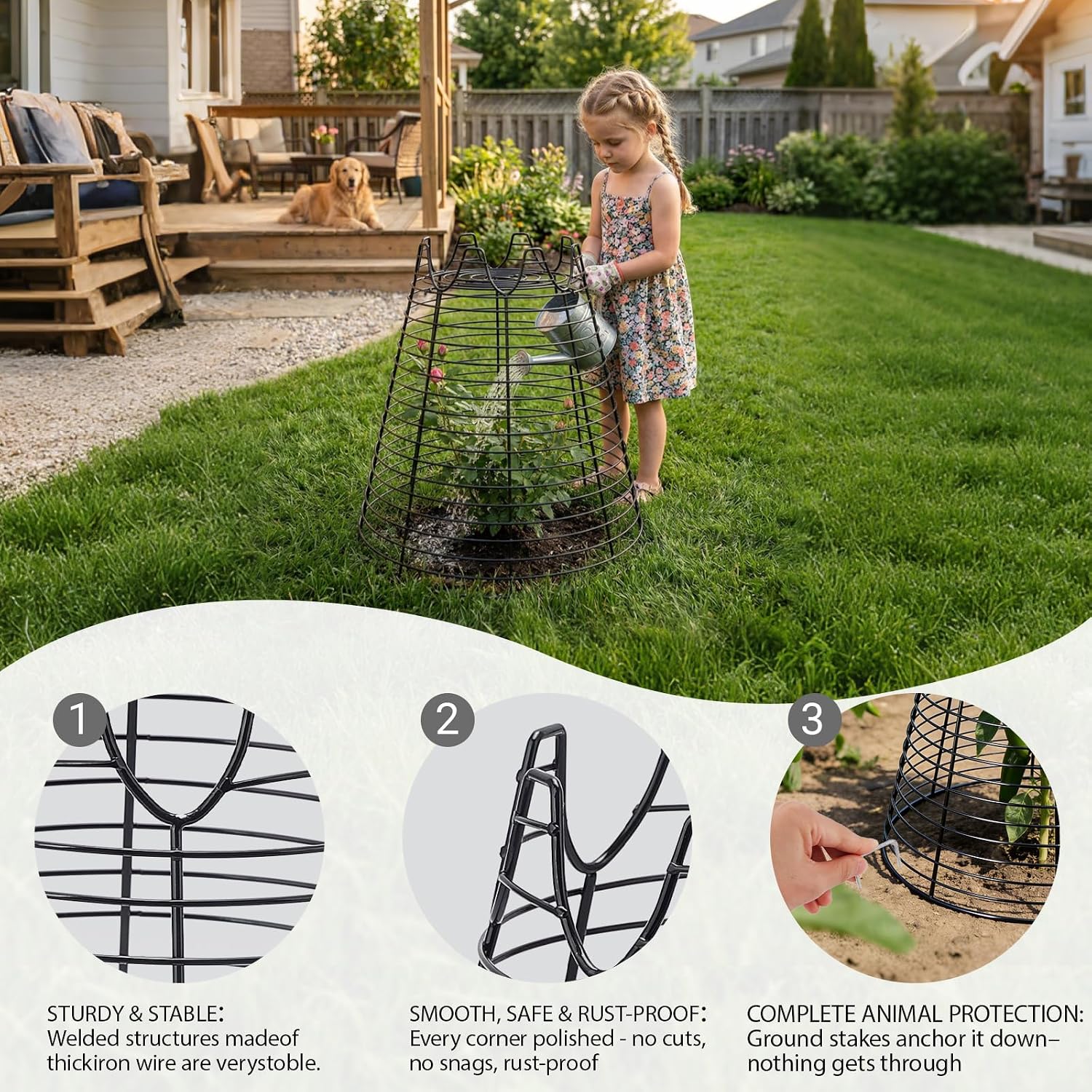 6 Pcs 11.6"×11.6" Garden Cloches for Plants, Sturdy Metal Plant Cages to Keep Animals Out, Reusable Wire Plant Covers