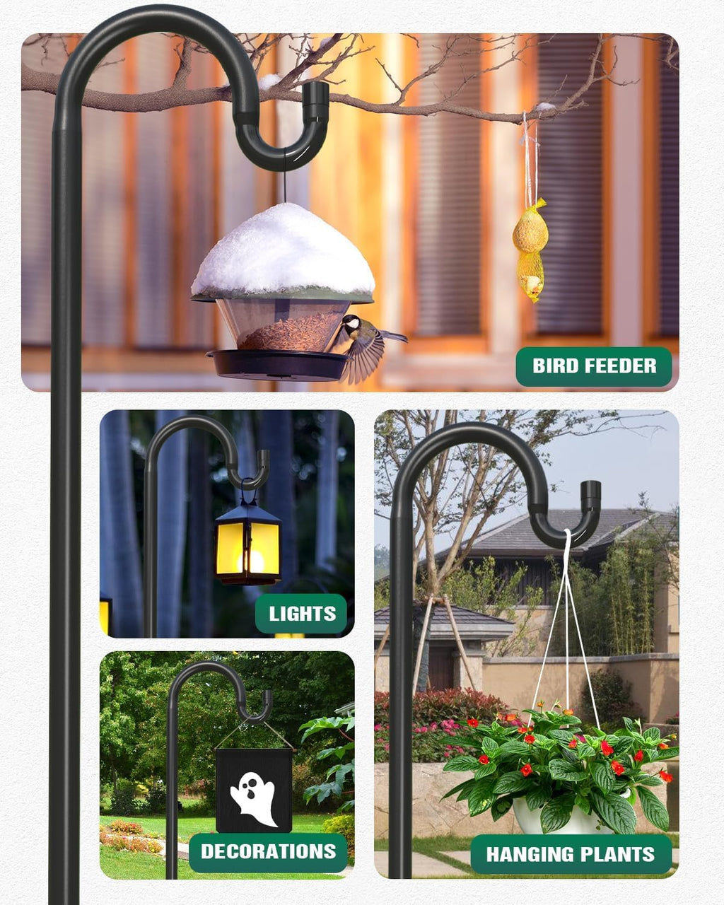 2 Pack 92 Inch Adjustable Metal Shepherd Hooks for Bird Feeder Outdoor | Heavy Duty Bird Feeder Hanger with 7 Prongs