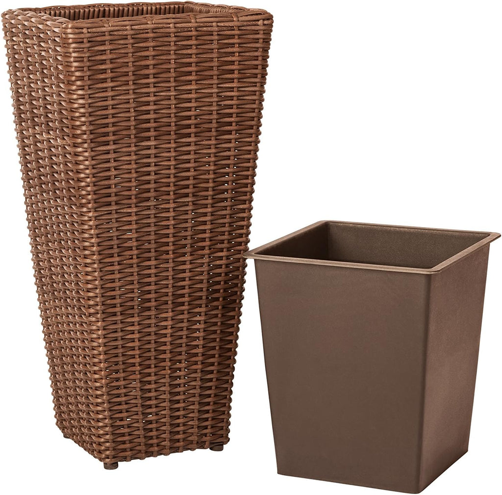 62501 Alto Wicker All-Weather Planter Set with Liners Tall Plant Decor Box for Outdoors Patio Herb Garden Furnishings