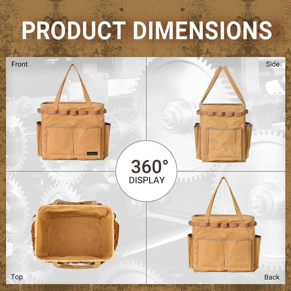 Water Resistant Gardening Tool Bag with Handles - 6 Pockets Utility Self-Standing Organizer for Camping/Garden/Car