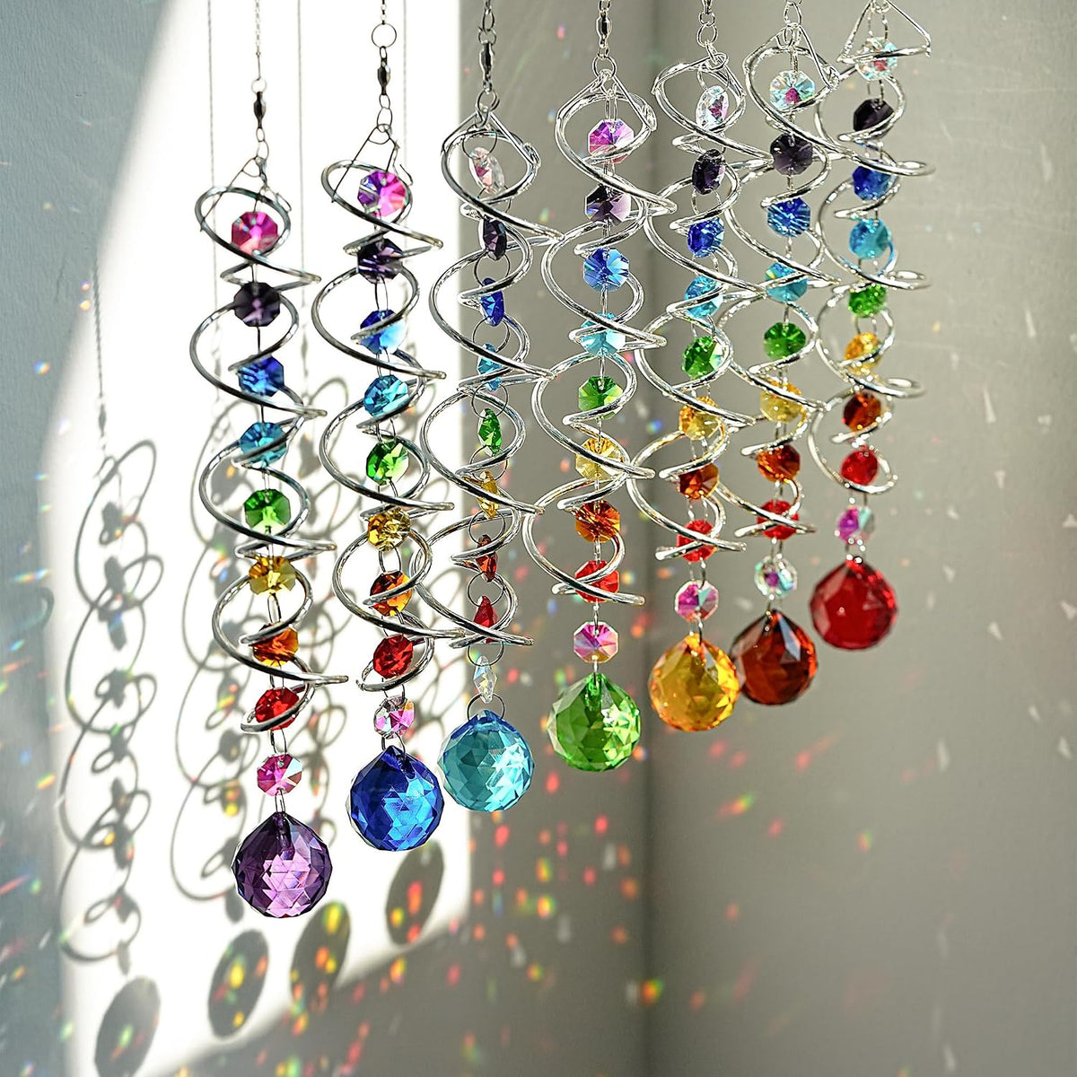 7 Pcs Crystal Gazing Ball Spiral Wind Spinner Suncatcher Garden Decor | Crystal Suncatcher Wind Spinner with Spiral