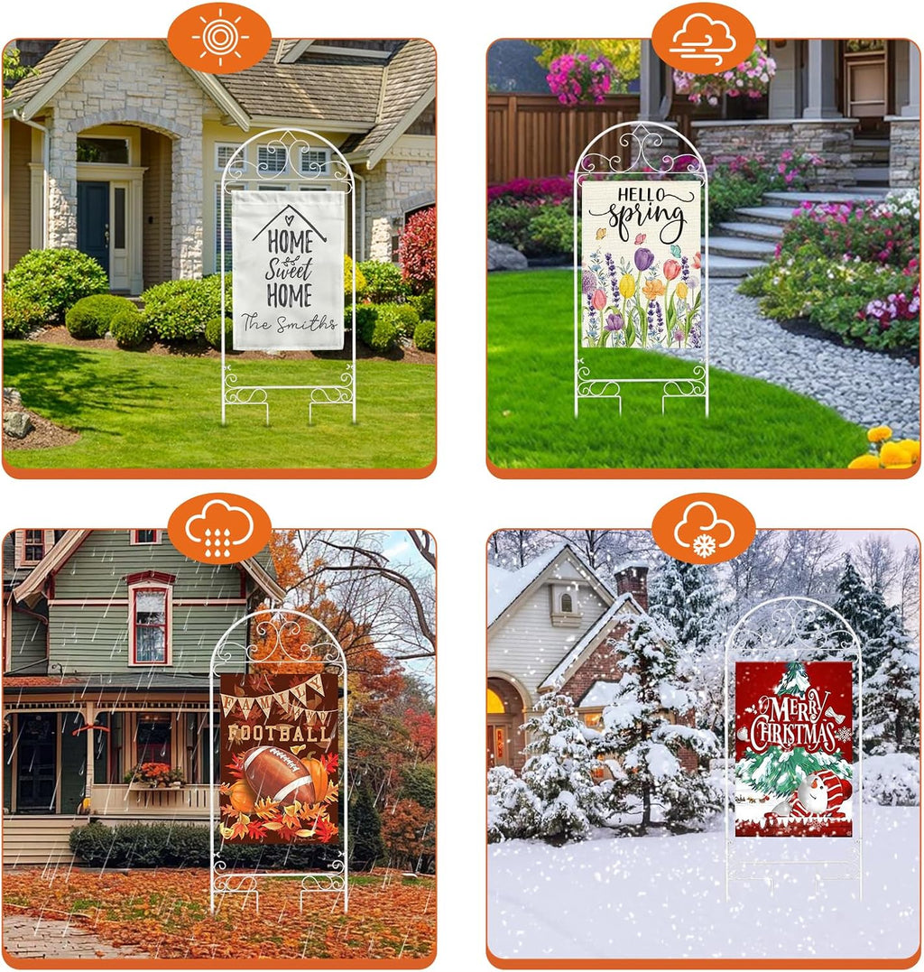 Liitrton Garden Flag Holder Stand Fits Max 14" x 25" Outside Flags, White | Yard Flag Holder | Decorative Metal Garden