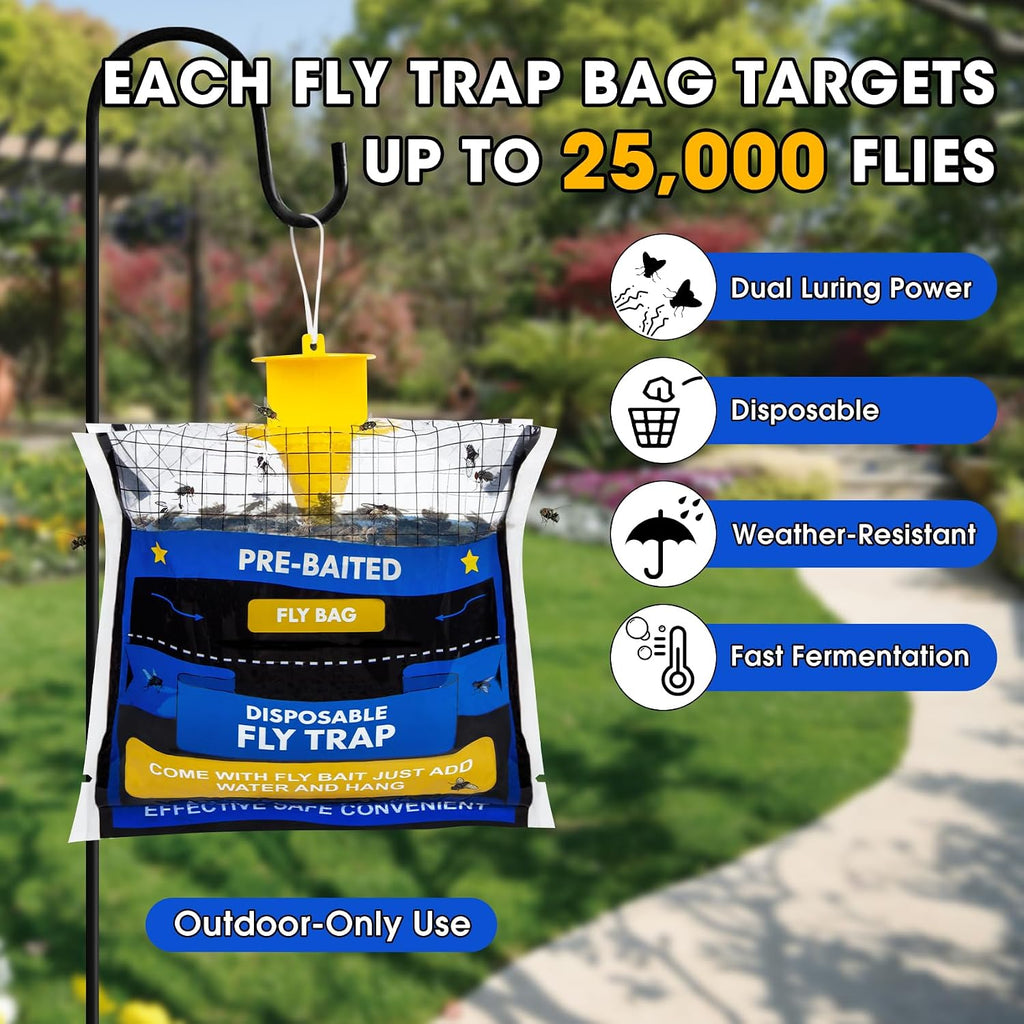 10 Pack Pre-Baited Fly Traps Outdoor Fly Bags for Patio Farm Ranch | 30g Dissolvable Bait Fly Hunter for Flying