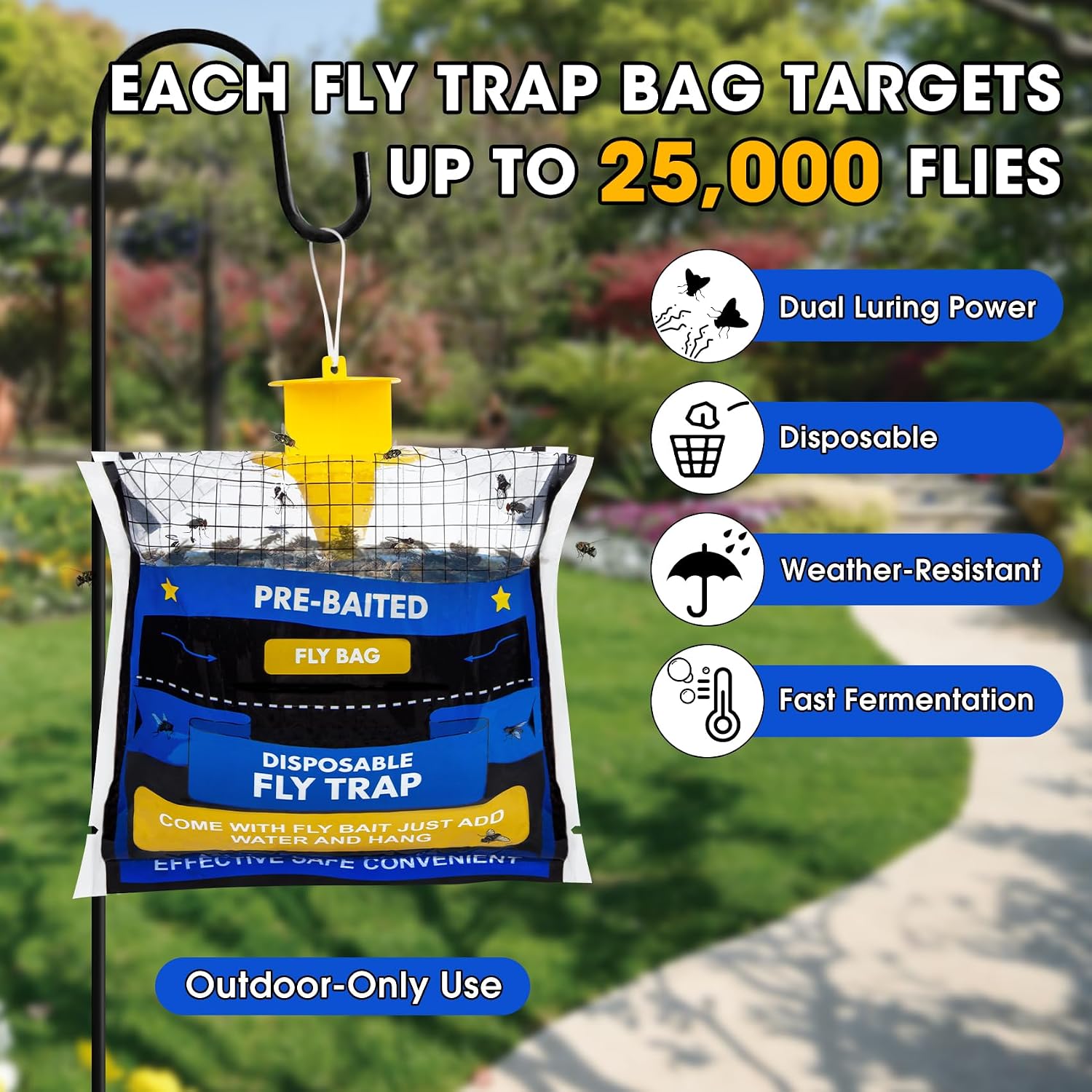 10 Pack Pre-Baited Fly Traps Outdoor Fly Bags for Patio Farm Ranch | 30g Dissolvable Bait Fly Hunter for Flying