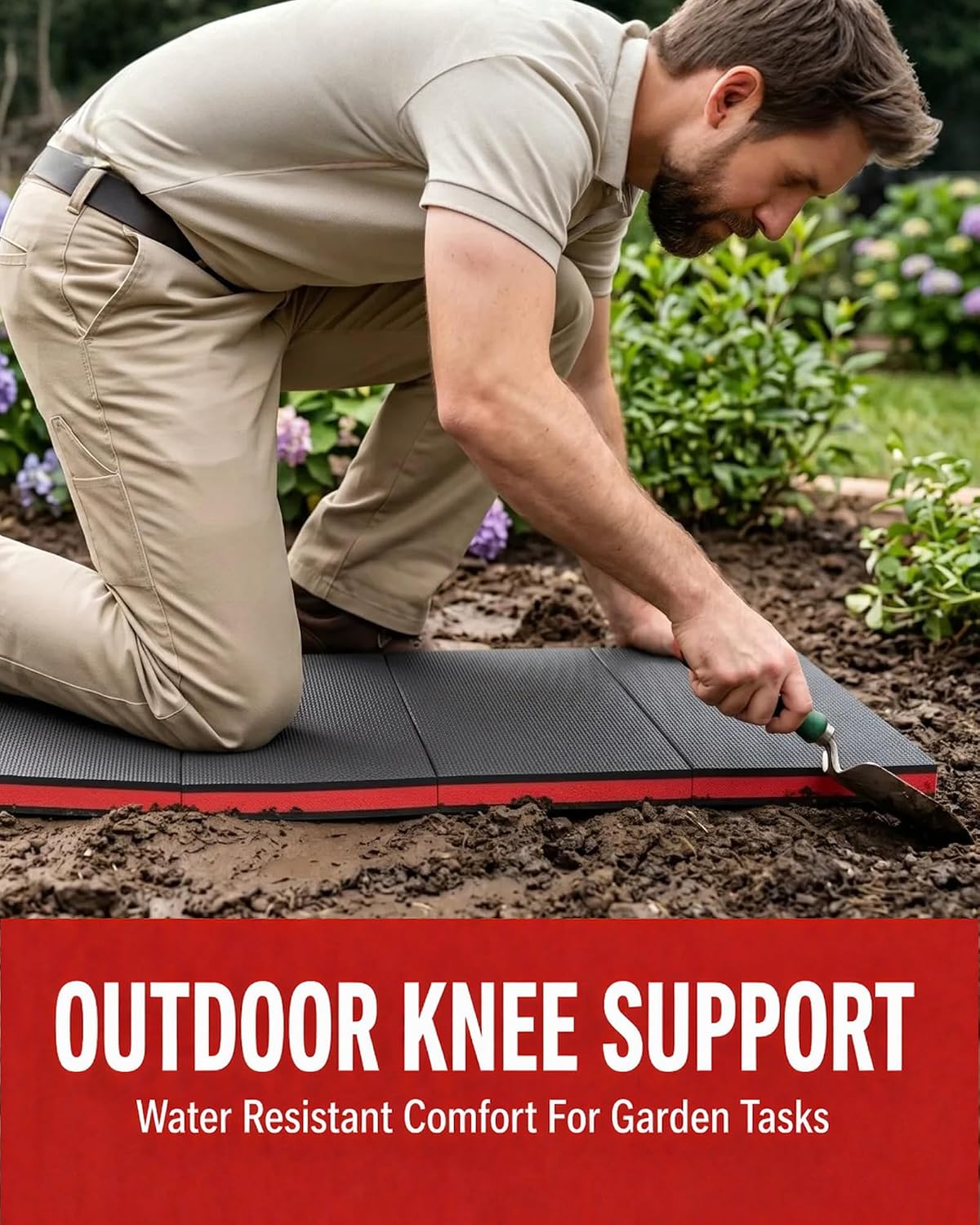 Mechanic Mat, 47.2 x 15.7 x 1 Inch Foldable Mechanic Kneeling Pad, Red | 6-Panel Firm Foam Support for Garage Repair