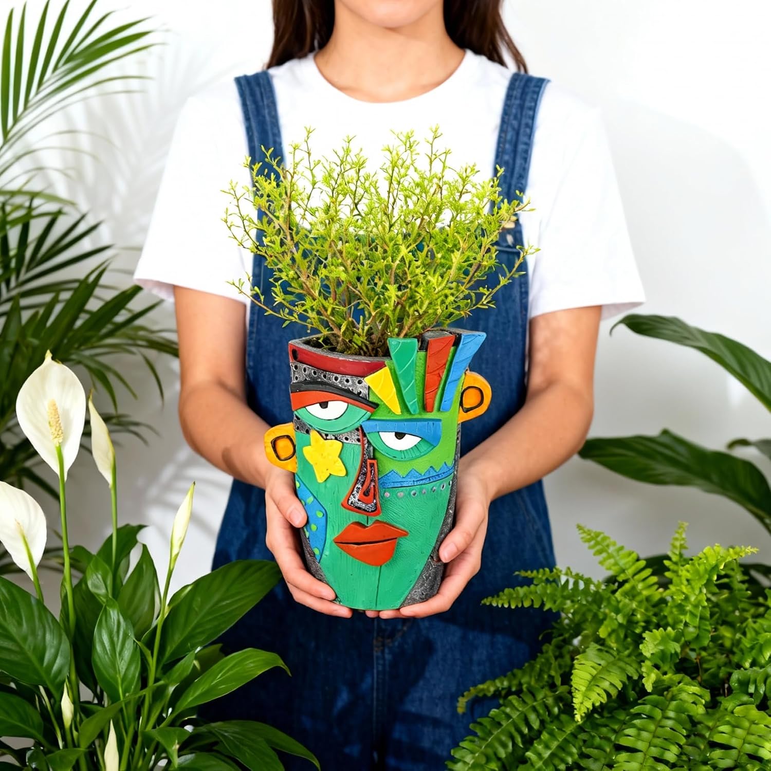 Abstract Face Planter Pot - 8inch Picasso Style Unique Plant Pots | Planters for Indoor Plants with Drainage Hole, Fun