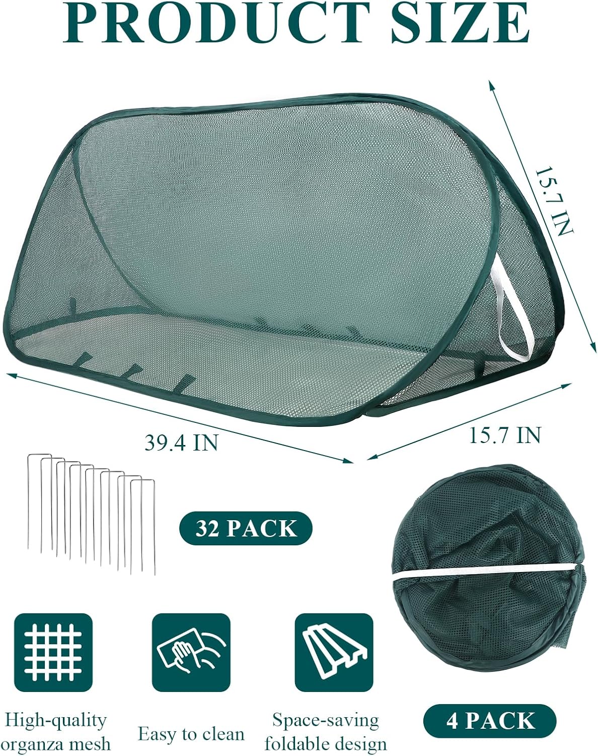 4 Pcs Pop Up Garden Mesh Plant Cover, 39" x 15" x 15" Foldable Plant Protector Net Cage for Raised Beds, Vegetables