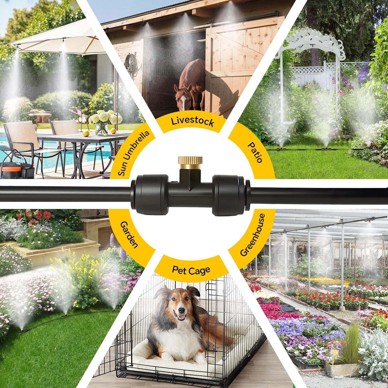 Misters for Outside Patio with Automatic Sprinkler Timer | 50FT Misting System, Extra 10FT Water Pipes,17 Nozzles