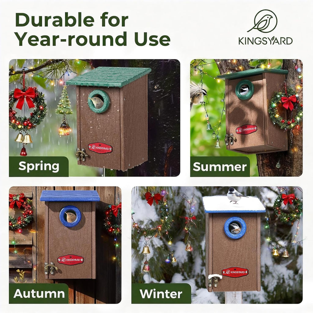 Kingsyard Recycled Plastic Bird House for Outdoors - Weatherproof Wren Bird Nesting with Predator Guard & Air Vents