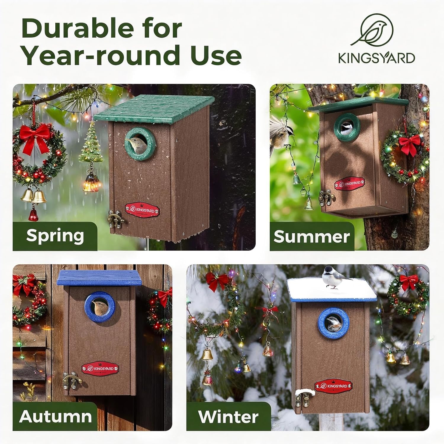 Kingsyard Recycled Plastic Bird House for Outdoors - Weatherproof Wren Bird Nesting with Predator Guard & Air Vents