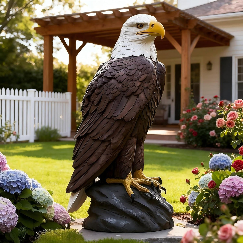 H:24.4 inch Bald Eagle Statue Outdoor, Large Realistic Eagle Sculpture for Garden Decor, Hand-Painted Resin Lawn Eagle
