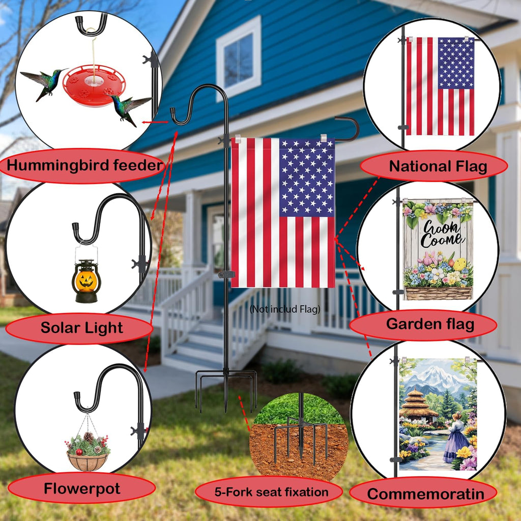 Garden Flag Pole Holder, Metal Garden Yard Flag Stand with Shepherd Hook | 46in Heavy Duty Metal Flag Holder