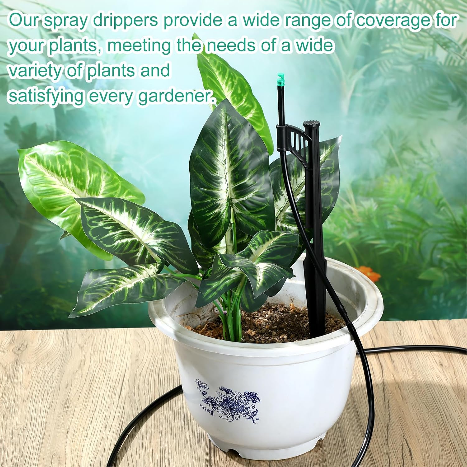 25 Pcs 12.8 Inch Drip Irrigation Stakes with 180 Degree Sprayer Emitters and Sprinkler Extension Riser 1/4 Inch Drip