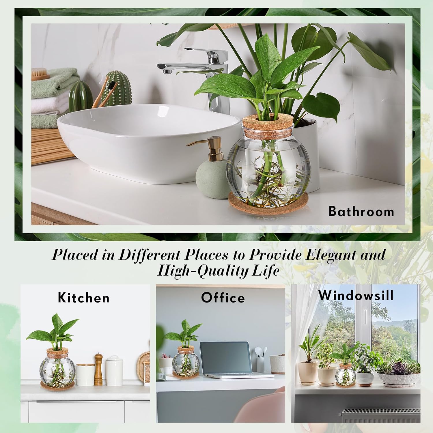 9 Packs Propagation Vases for Plants Plastic Plant Propagation Station with Hole Lid and Cork Coasters Plant Growing in