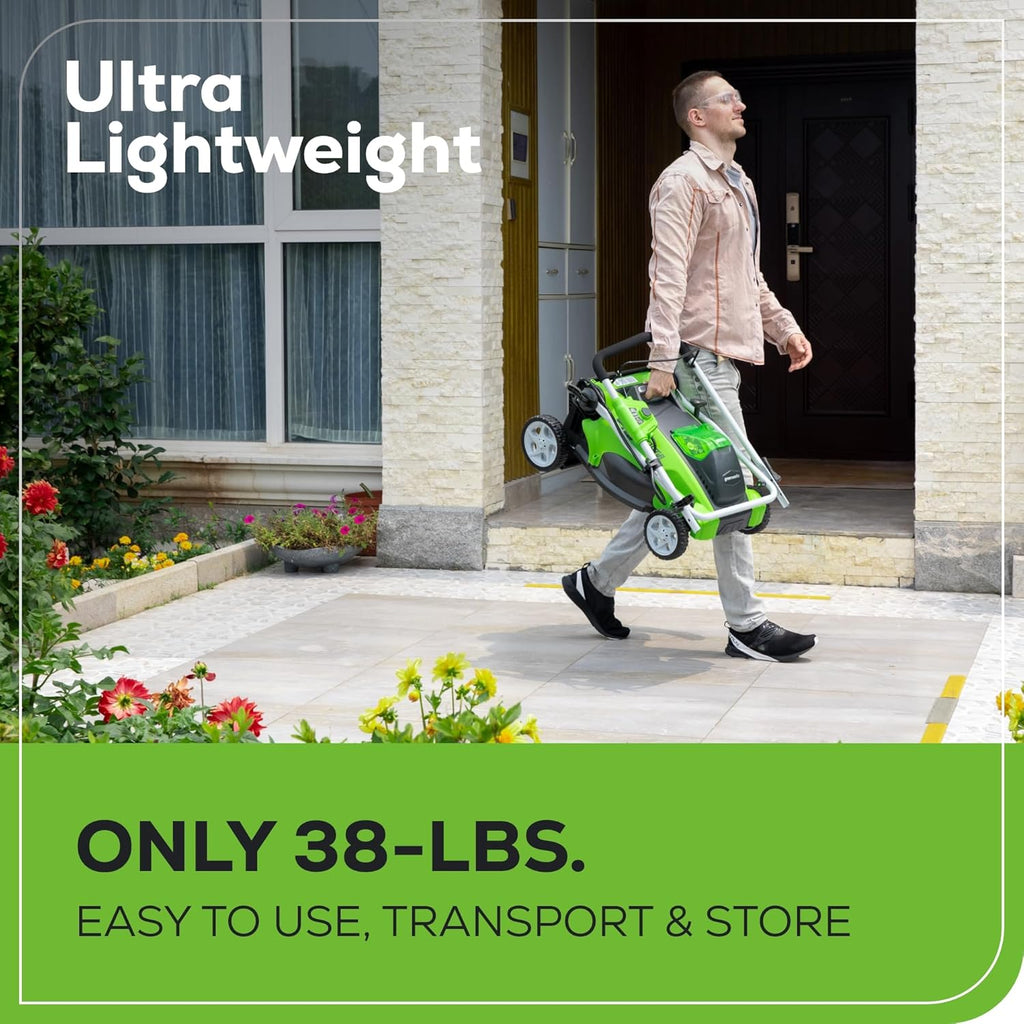 Greenworks 40V 16 in Push Lawn Mower, 4.0 Ah Battery and Charger
