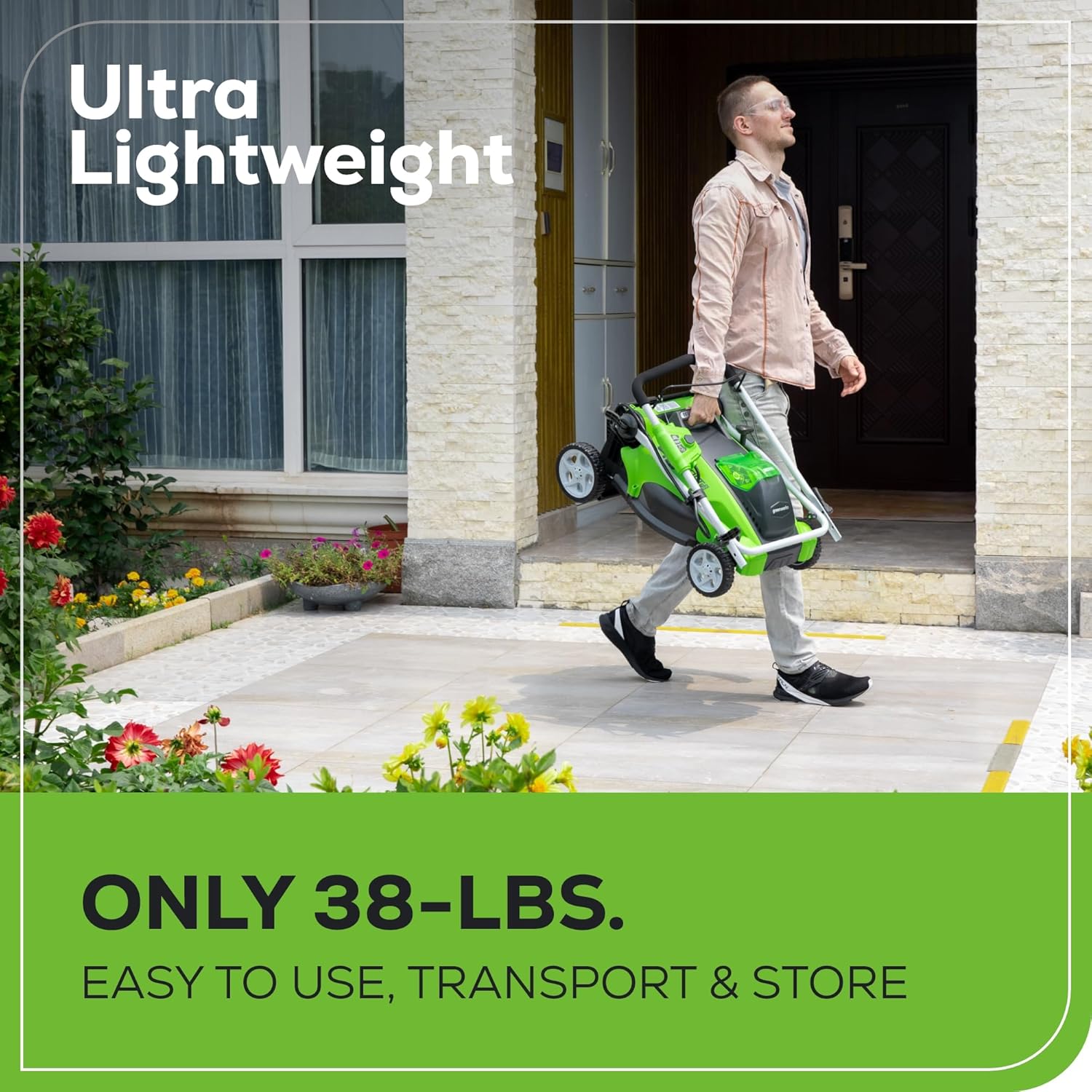 Greenworks 40V 16 in Push Lawn Mower, 4.0 Ah Battery and Charger