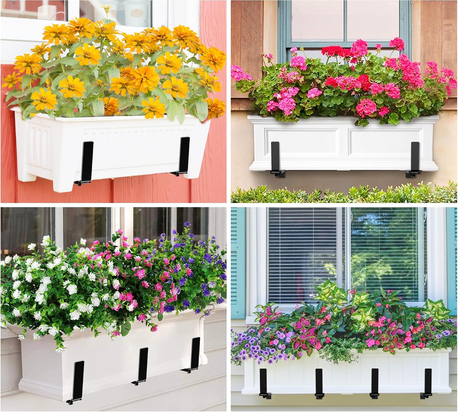 Y&M 6 Pack Adjustable Planter Box Brackets (6 to 12.5 in), Universal Window Box Brackets, Heavy Duty Iron Flower Box