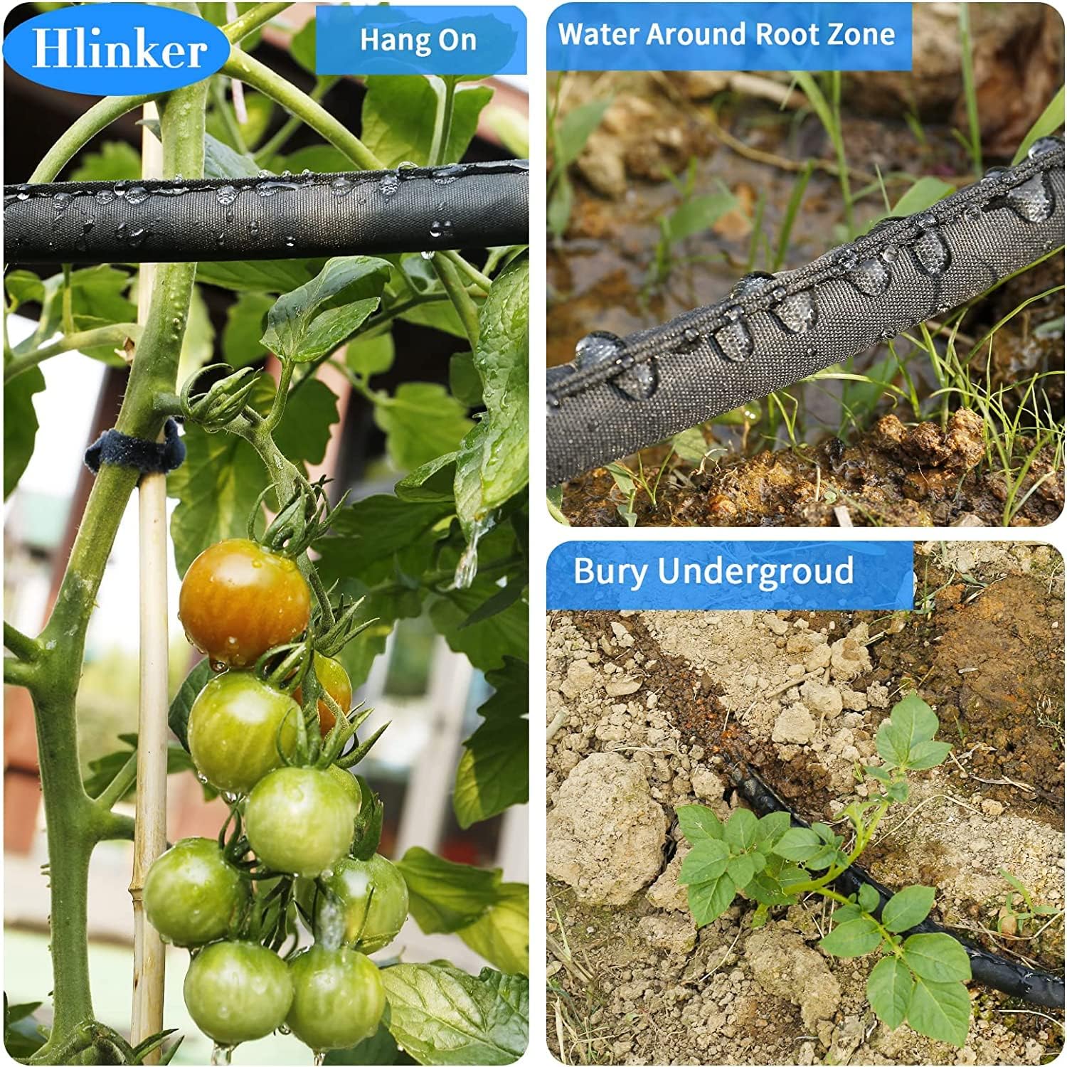 Hlinker Flat Soaker Hose 50 200 FT for Garden Beds, 200FT 1/2" Linkable Consistent Drip Irrigation Hose Save 80% Water