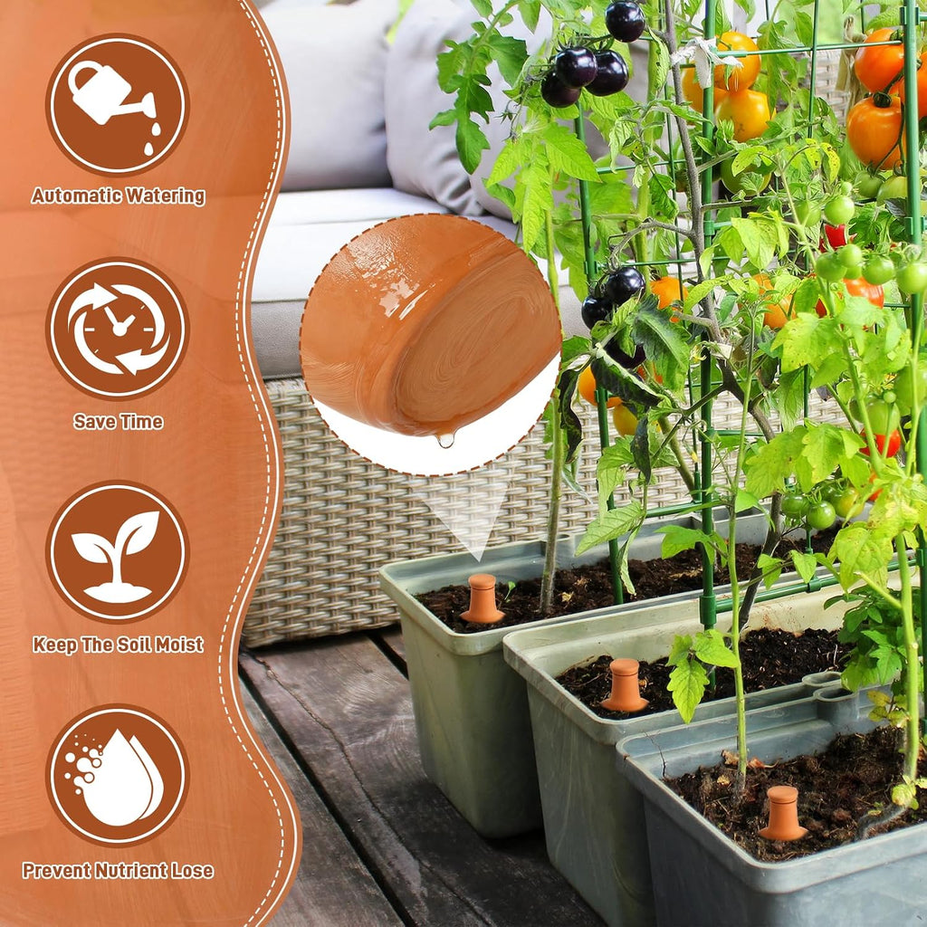2 Pcs Large Terracotta Watering Pots 50 oz Ollas Self-Watering Pots Terracotta Watering Globes with Lid Plant