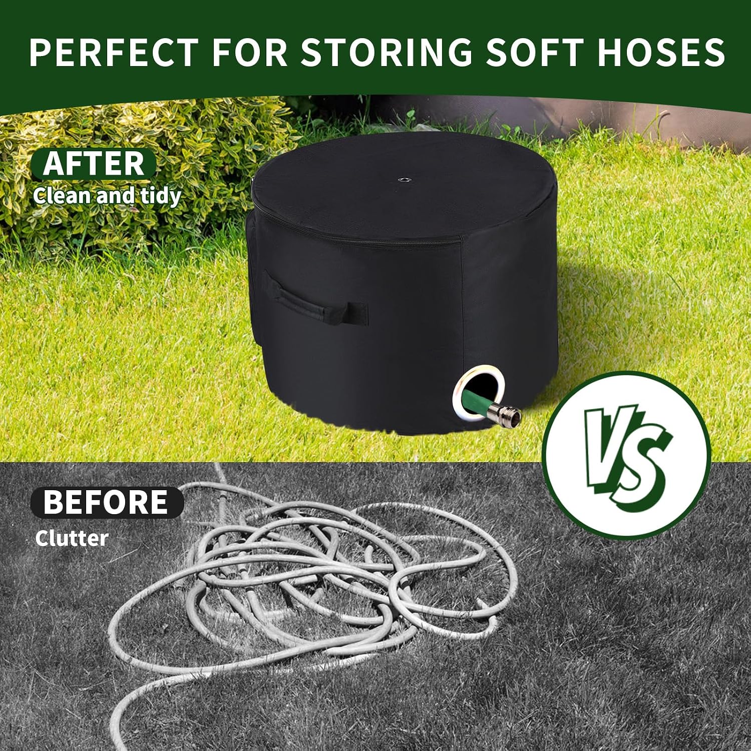Garden Water Hose Holder Storage Bag Pot，Water Hose Hider，Holds 150 ft Hose ,Bottom With Drain Holes，Patio and