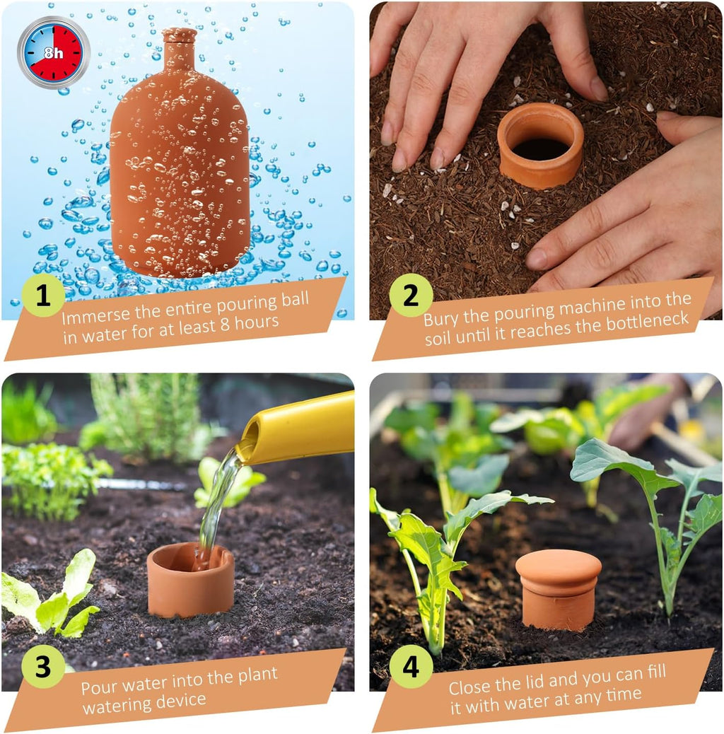 10*6in Ollas Clay Watering Pot with lid Terra Cotta Clay Irrigation Plant Watering Globes with Top Storage Pool Plant
