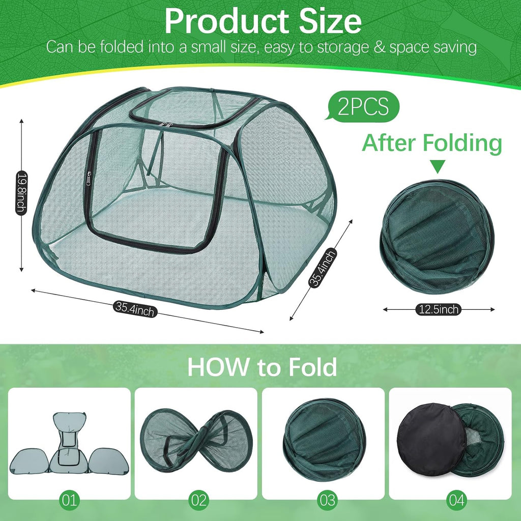 2 Pack Garden Plant Covers for Raised Beds, 35"x35"x20" Pop up Mesh Plant Covers for Outdoors, Sunblock Shade Tent