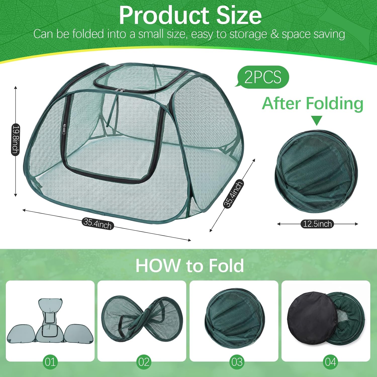 2 Pack Garden Plant Covers for Raised Beds, 35"x35"x20" Pop up Mesh Plant Covers for Outdoors, Sunblock Shade Tent