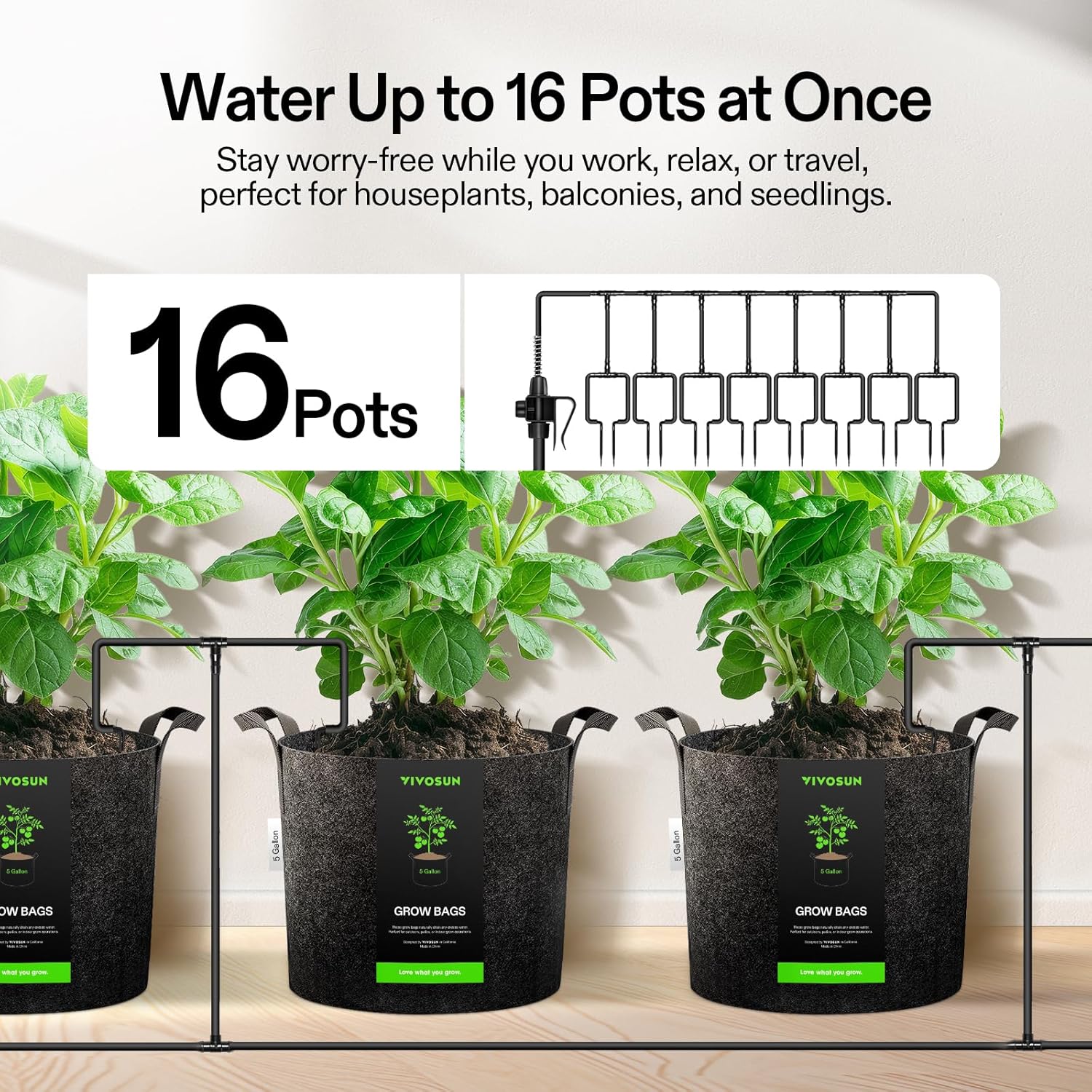 VIVOSUN Automatic Drip Irrigation Kit, Smart Watering System | 16 Drip Emitters, 4mm Fast Flow, App-Controlled, Quiet