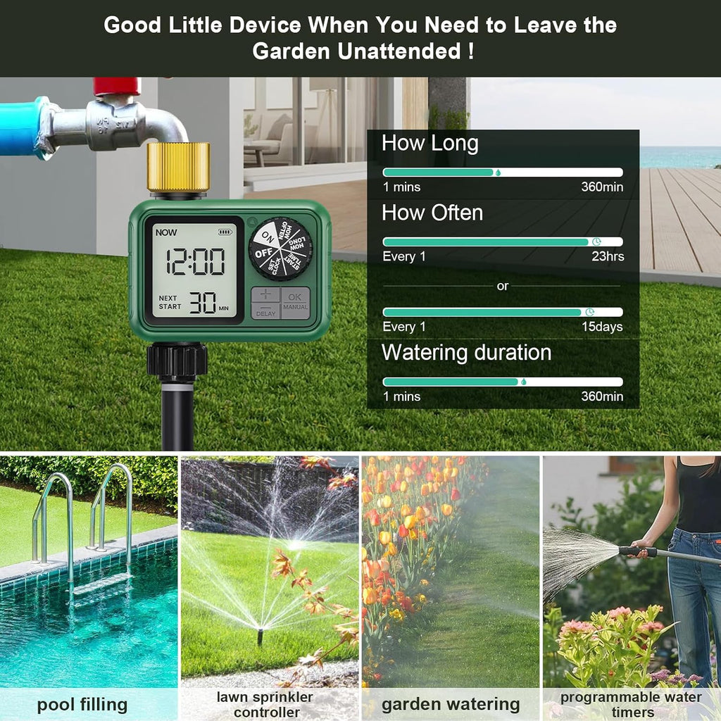 2 Pack Water Timer for Outdoor Garden Hose, Sprinkler Timer | for Garden Faucet Timer with Auto/Manual/Rain Delay Mode