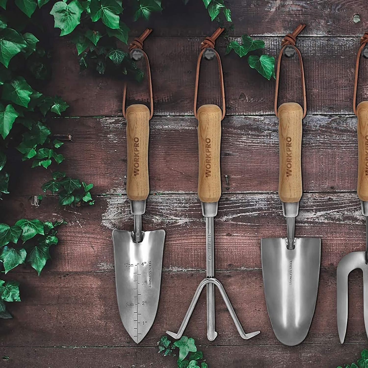 WORKPRO W005010WE 4 Piece Garden Tool Set – Heavy-Duty Stainless Steel, Includes 4 Hand Tools (1 Kit)