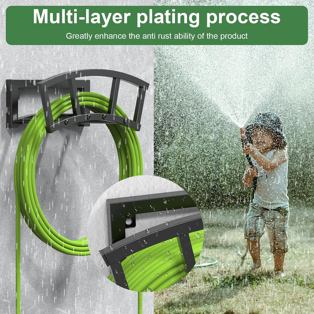 OLV Garden Hose Holder Wall Mounted, Outdoor Heavy Duty Metal Water Hose Holder Hanger Holds 125-ft Water Pipe, Sturdy