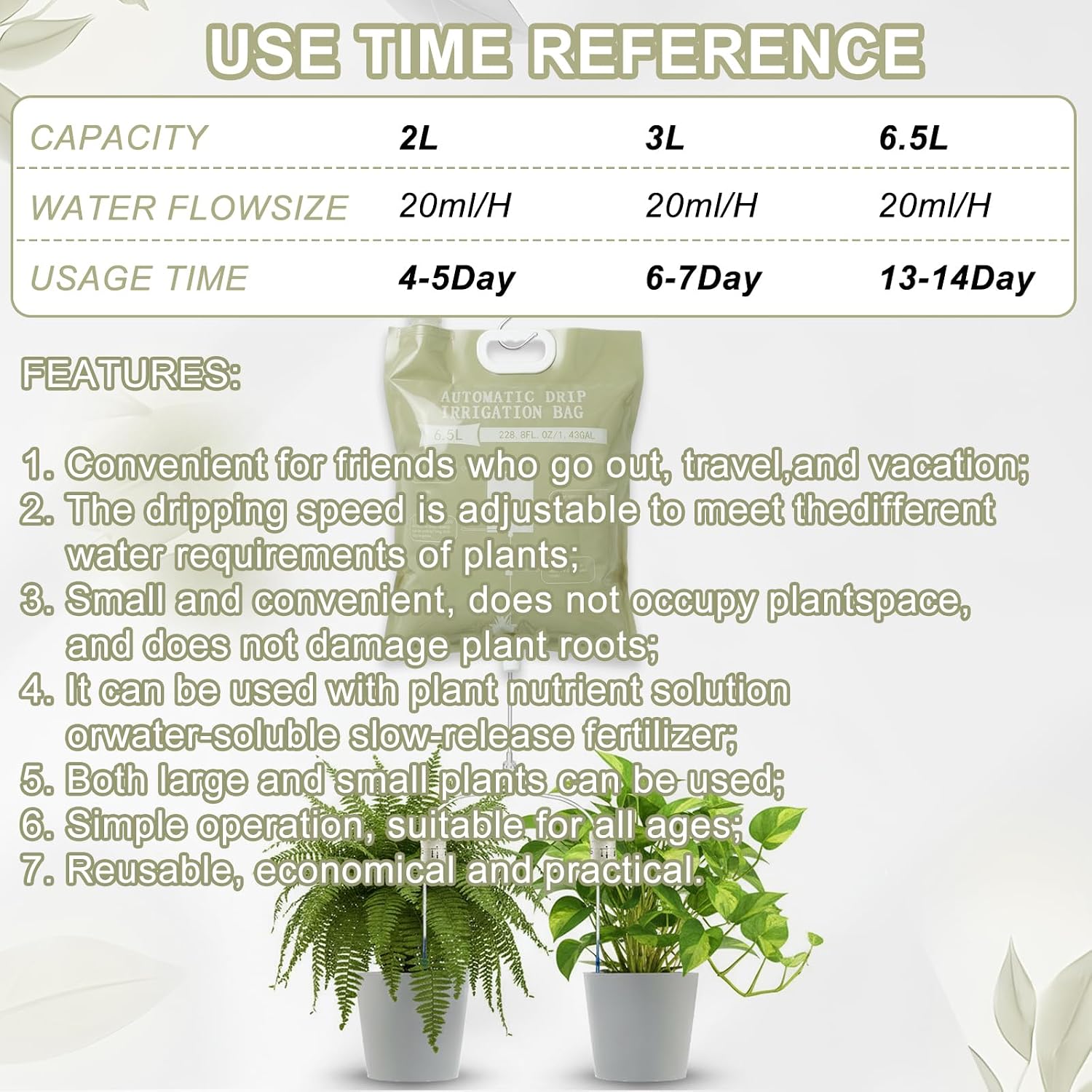 3 Pcs Plant Self Watering Device,6.5L Automatic Vacation Plant Waterer Bag | self watering system w/2 Adjustable