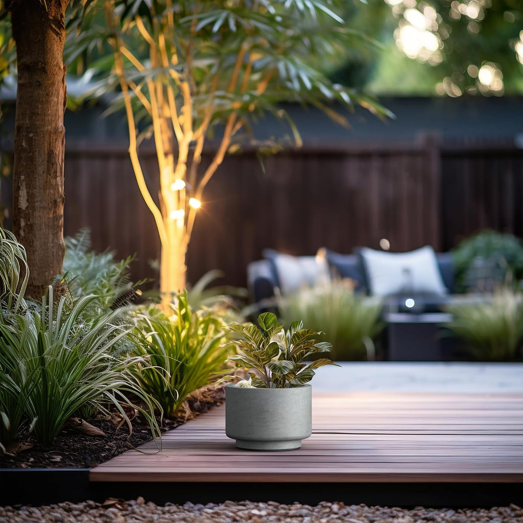 Kante Small Round Pedestal Pale Gray Concrete Planter 9.8" Dia, Outdoor | Rubber Plug for Indoor, Drainage for Garden